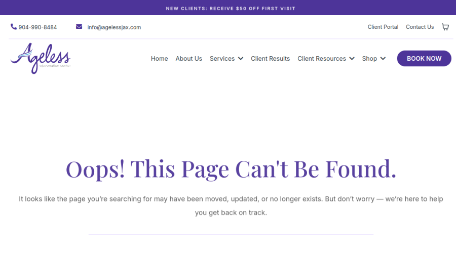 Ageless Rejuvenation Center website screenshot