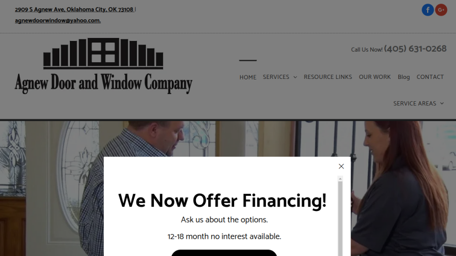 Screenshot of the Agnew Door & Window Co. / Agnew Glass website