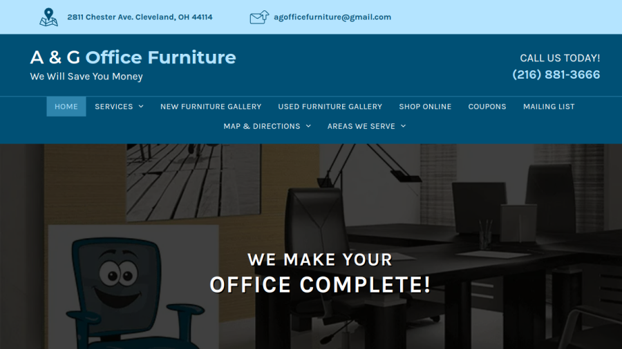 Screenshot of A & G Office Furniture website