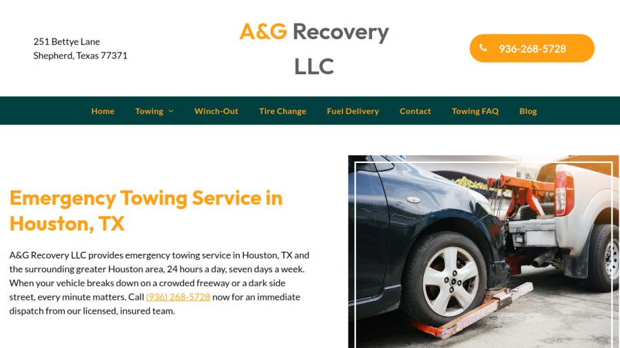 Screenshot of the A&G Recovery LLC website