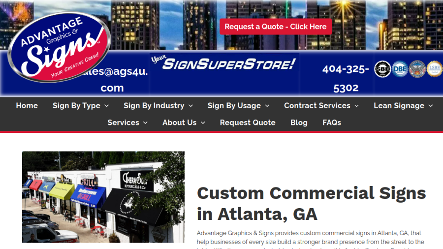 Advantage Graphics and Signs website