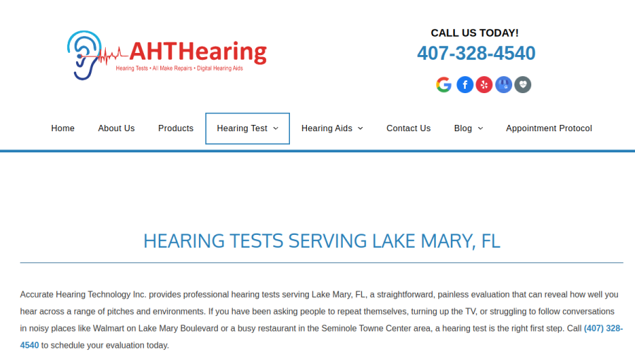 Accurate Hearing Technology website screenshot