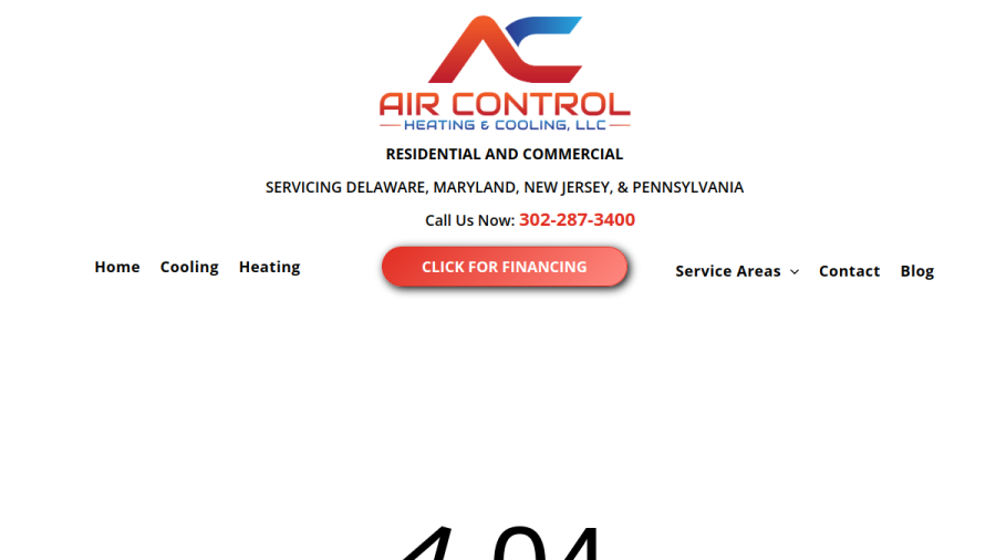 Screenshot of the Air Control Heating & Cooling LLC website