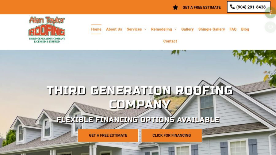 Screenshot of Alan Taylor Roofing LLC website