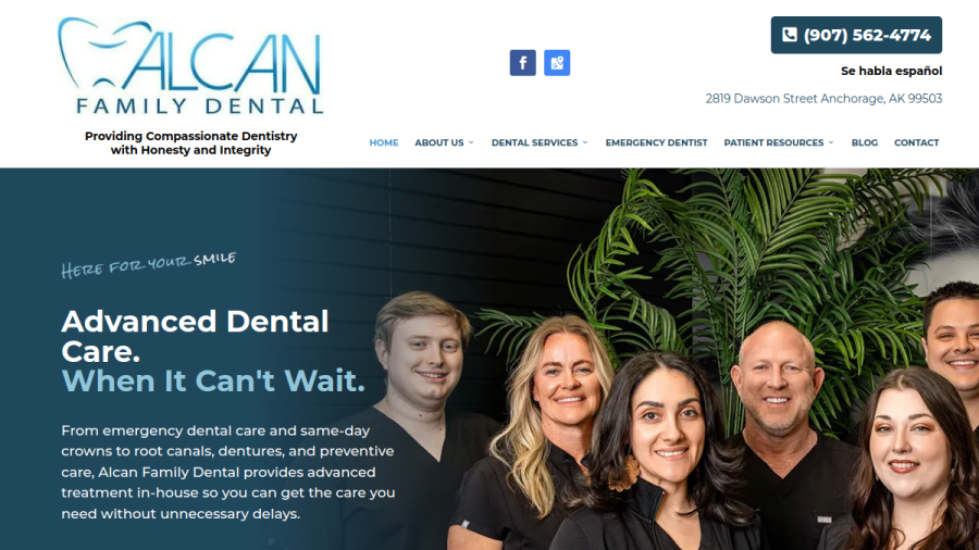 Screenshot of the Alcan Family Dental website