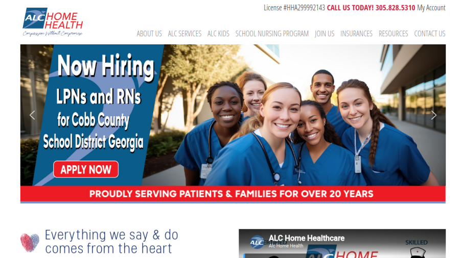 Screenshot of the ALC Home Health website