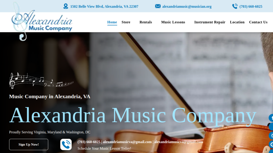Screenshot of the Alexandria Music Company website