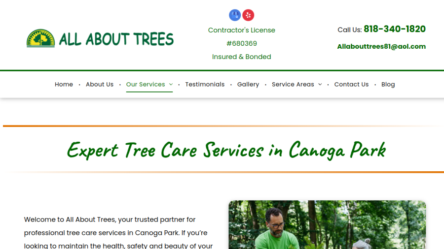 Screenshot of the All About Trees website