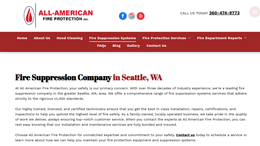 Screenshot of the All  American Fire Protection website