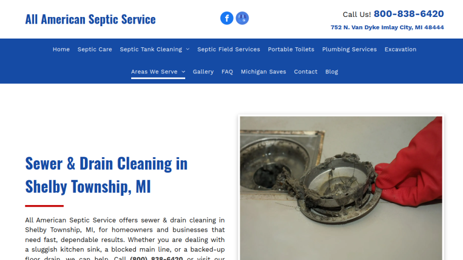 All American Septic Service website screenshot