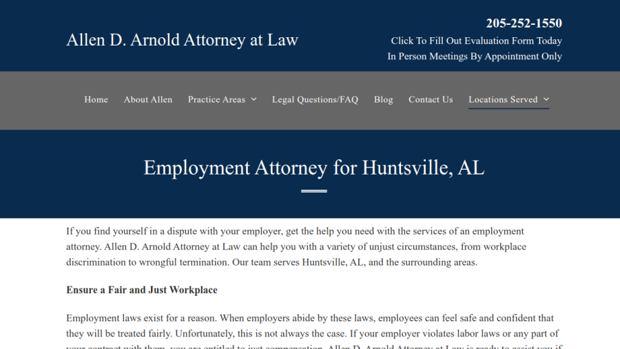 Website screenshot of Allen D. Arnold Attorney at Law