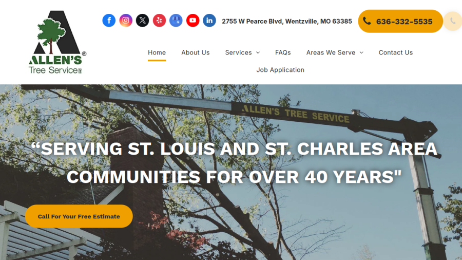 Screenshot of the Allen's Tree Service, Inc. website