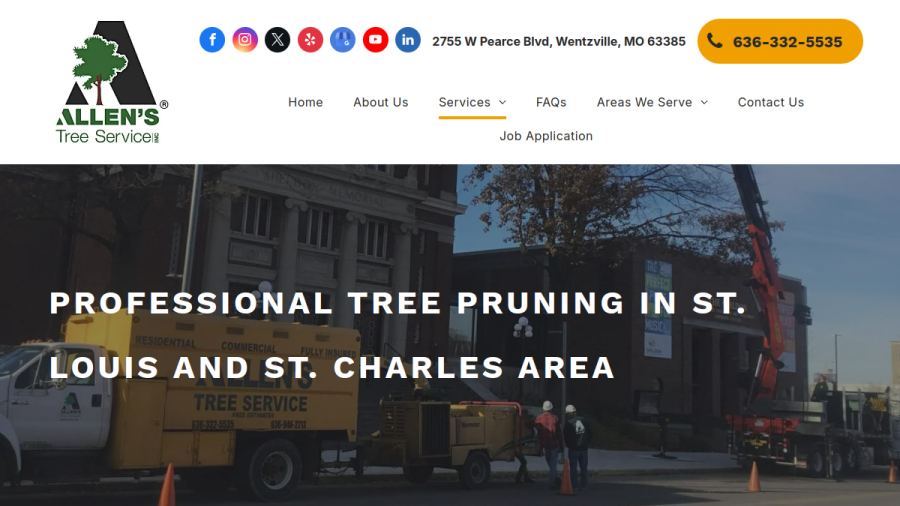 Website screenshot of Allen's Tree Service, Inc.