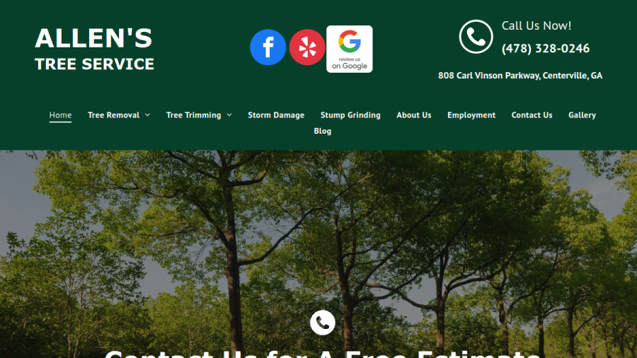 Website screenshot of Allen's Tree Service