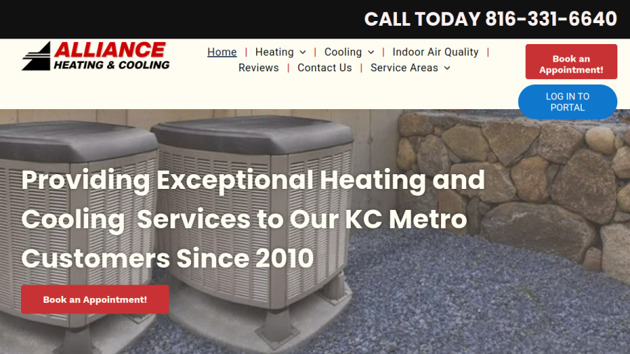Screenshot of the Alliance Heating & Cooling website