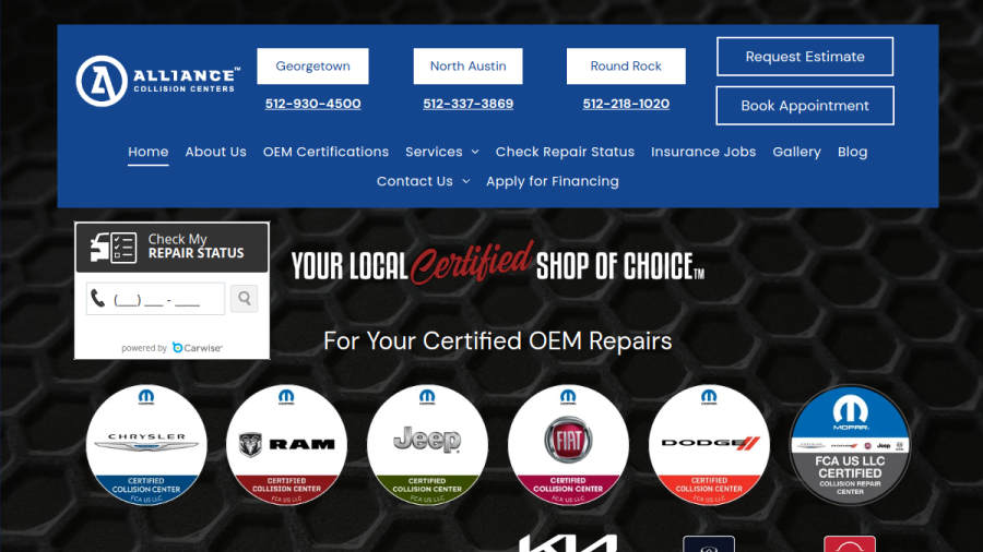 Alliance Collison Centers website