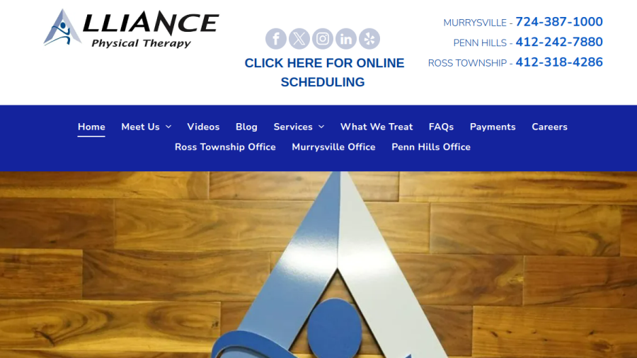 Screenshot of Alliance Physical Therapy- Ross Township website