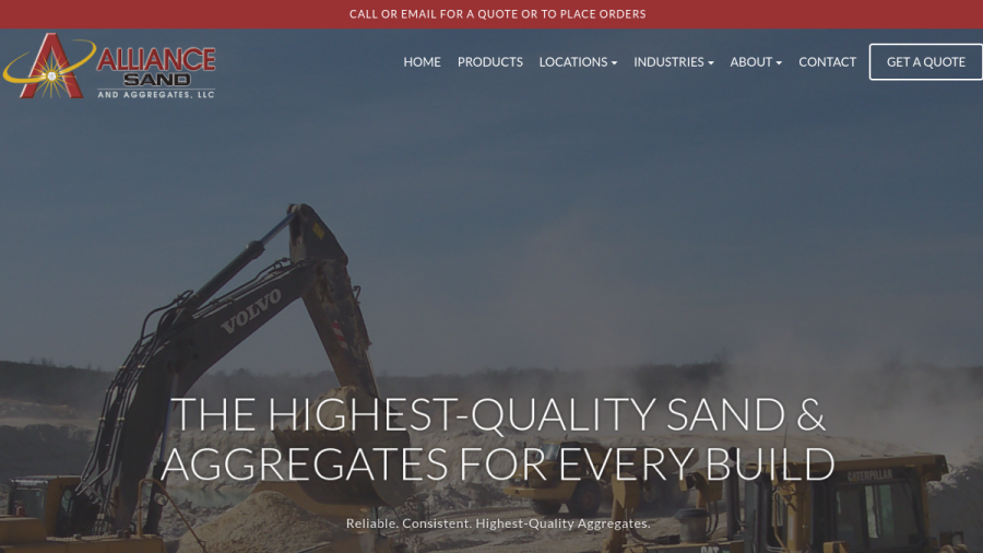 Screenshot of the Alliance Sand and Aggregates, LLC website