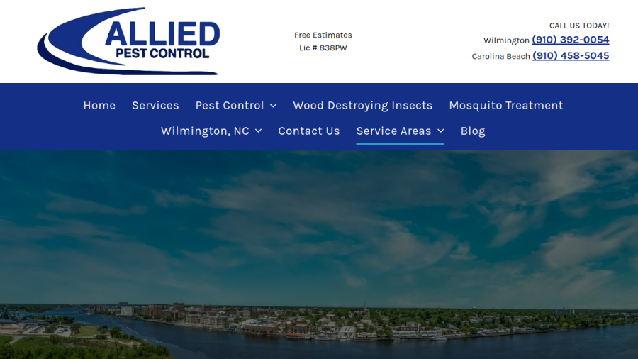 Screenshot of the Allied Pest Control Inc. website