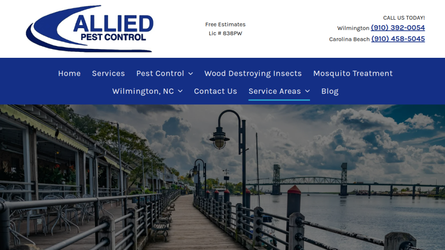 Screenshot of the Allied Pest Control Inc. website