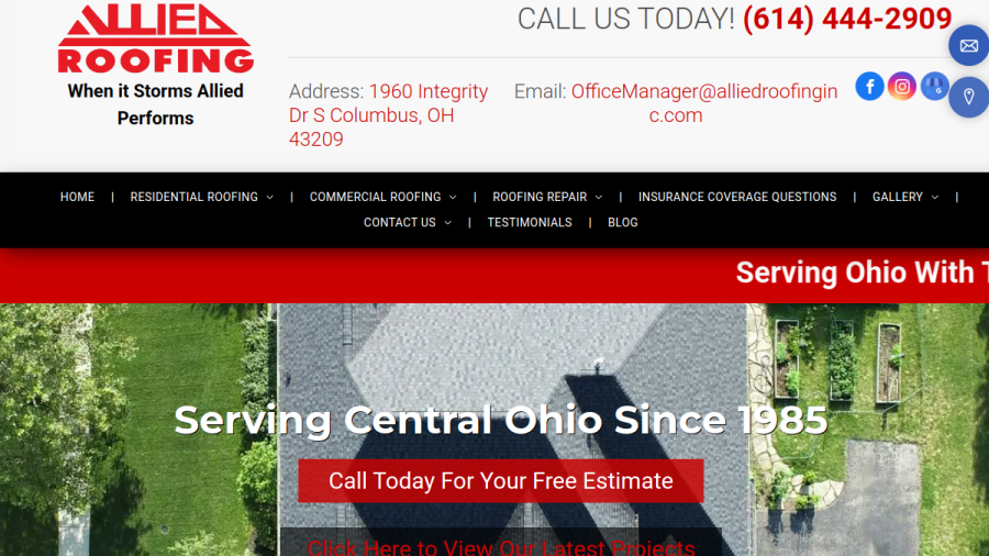 Screenshot of the Allied Roofing Inc. website