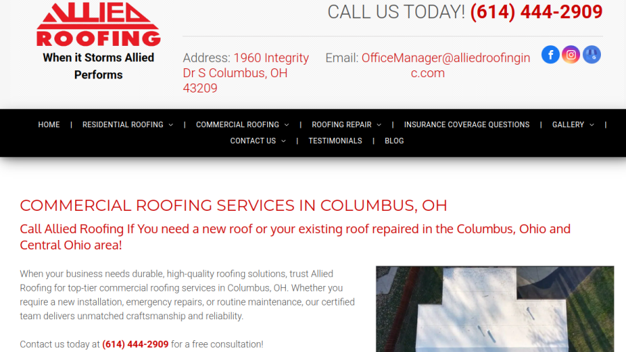 Screenshot of Allied Roofing Inc. website