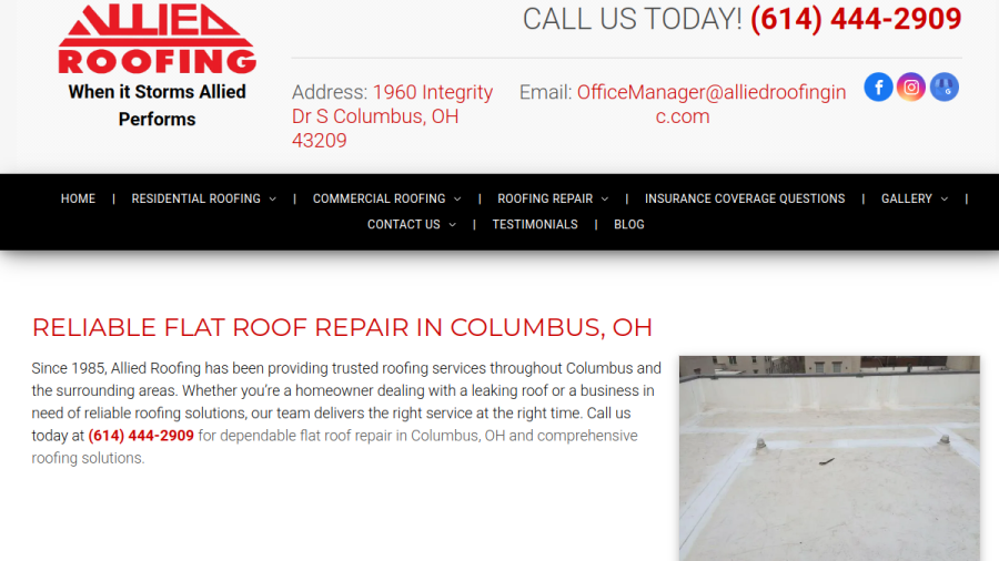 Screenshot of the Allied Roofing Inc. website