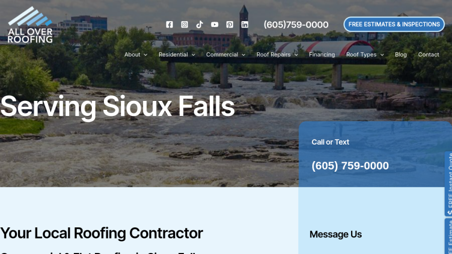 Screenshot of All Over Roofing LLC website