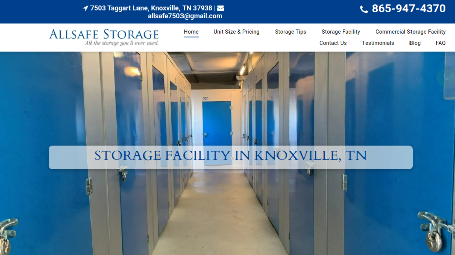Screenshot of the Allsafe Storage website