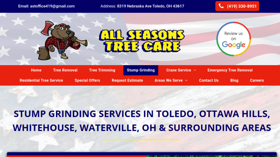 Screenshot of the All Seasons Tree Care website