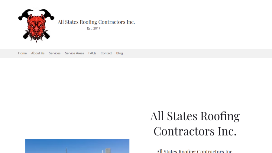 Screenshot of the All States Roofing Contractors Inc. website
