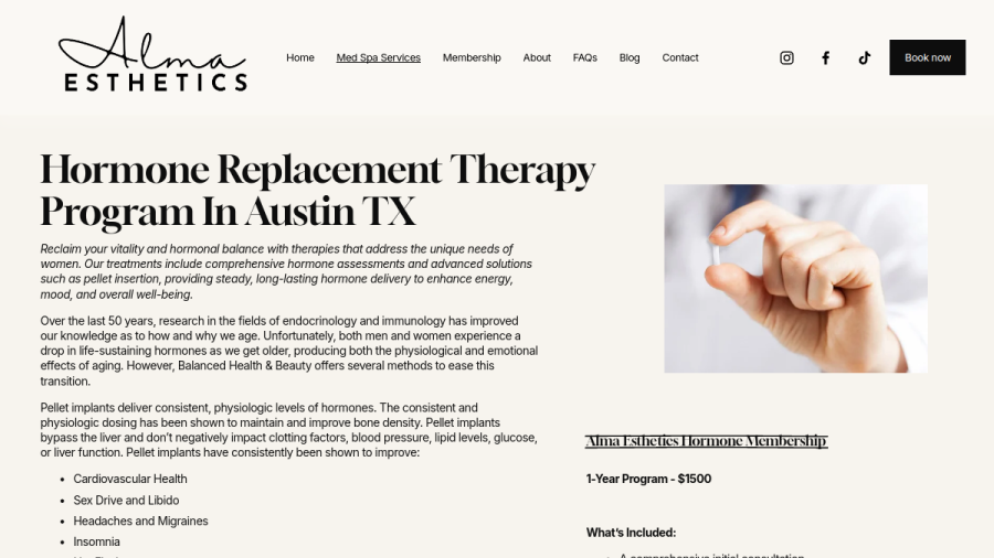 Screenshot of the Alma Esthetics website