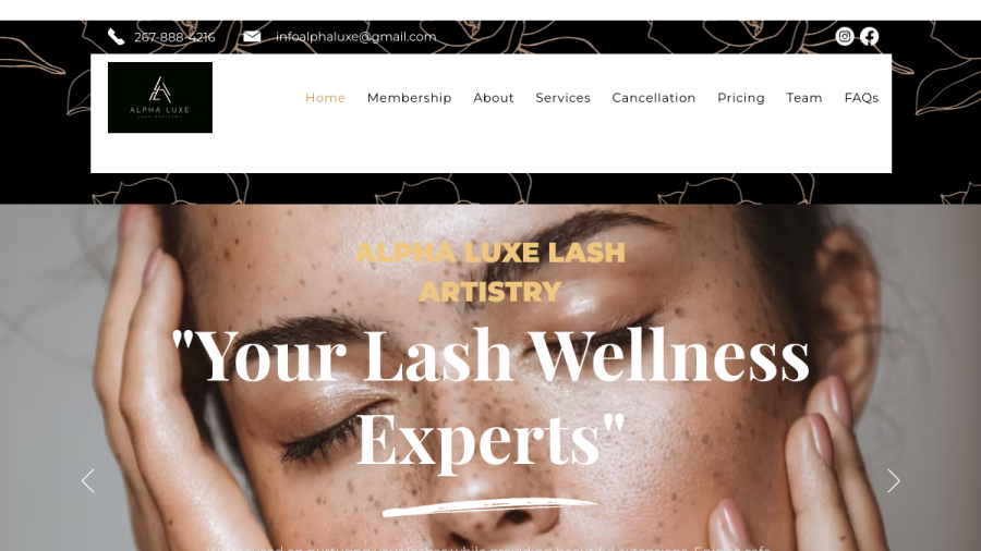 Screenshot of the Alpha Luxe Lash Artistry website