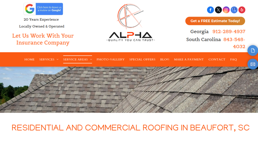 Alpha Roofing Services website
