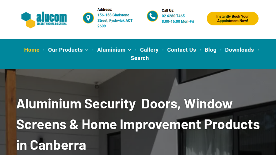 Screenshot of Alucom Security Doors & Screens website