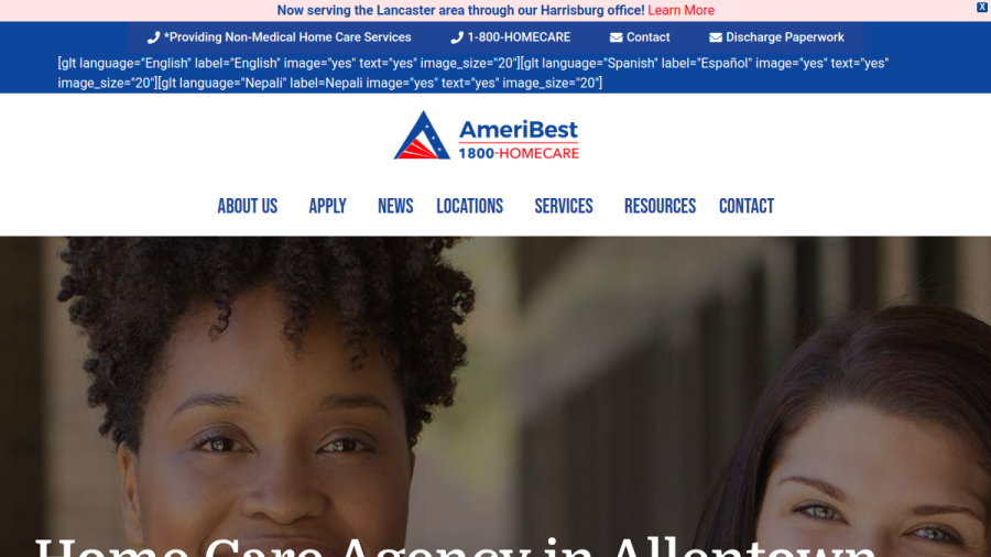 Screenshot of the Ameribest Home Care website
