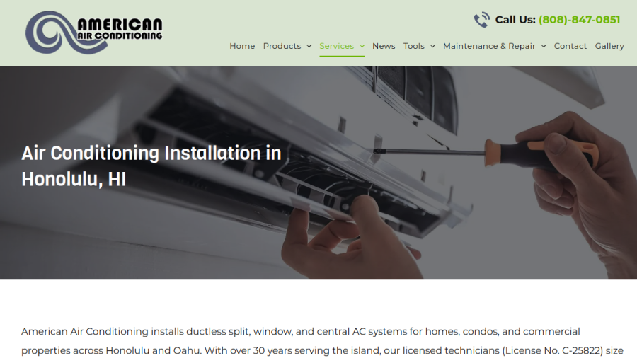 Screenshot of the American Air Conditioning website