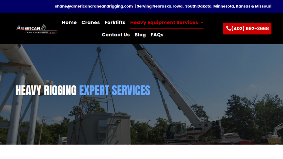 Screenshot of the American Crane & Rigging LLC website