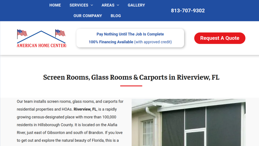 Screenshot of the American Home Center website