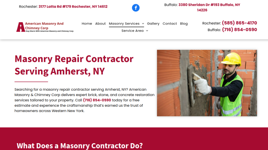 Screenshot of the American Masonry and Chimney Corp website