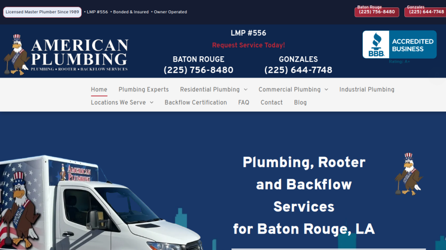 Screenshot of the American Plumbing website