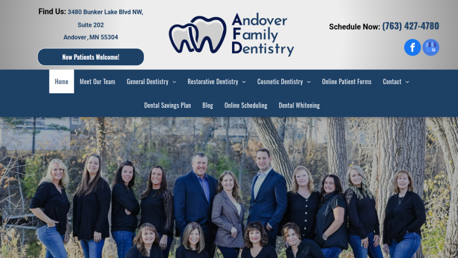 Screenshot of the Andover Family Dentistry website