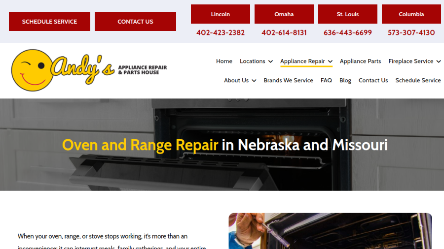 Screenshot of the Andy's Appliance Repair website