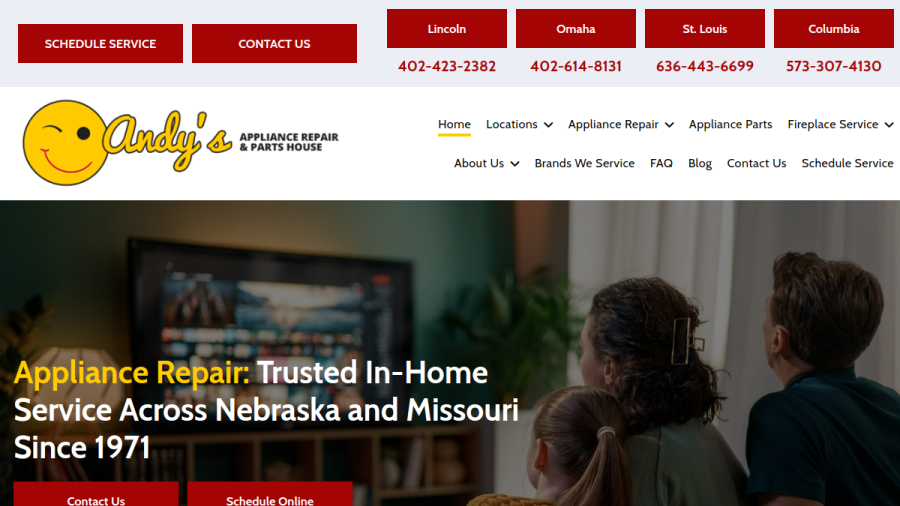 Screenshot of the Andy's Appliance Repair website