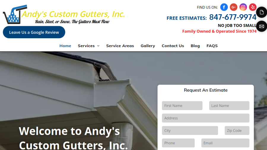 Andy's Custom Gutters, Inc. website
