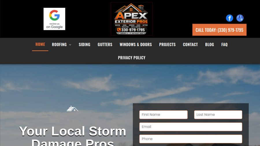 Screenshot of the Apex Exteriors Plus website