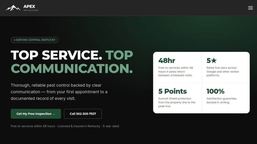 Screenshot of Apex Pest Solutions website