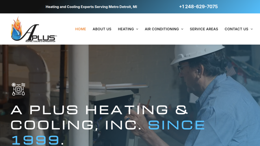 A Plus Heating and Cooling, Inc. website