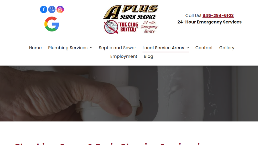 Screenshot of the A Plus Sewer Service Inc. website