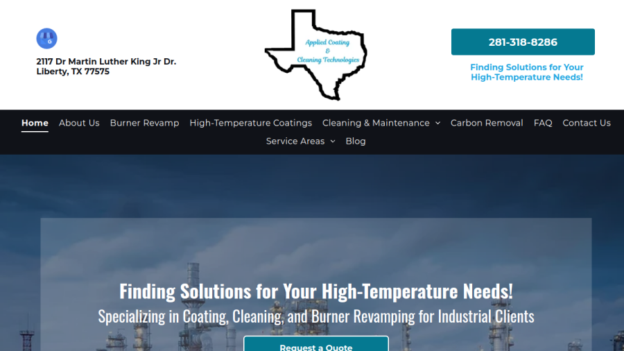 Website screenshot of Applied Coating & Cleaning Technologies